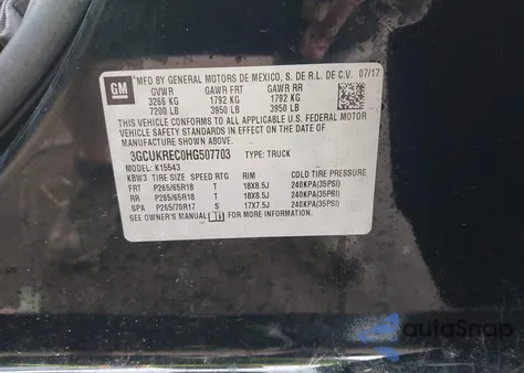 2017 Chevrolet Silverado K1500 Lt from USA, damaged, VIN 3GCUKREC0HG507703